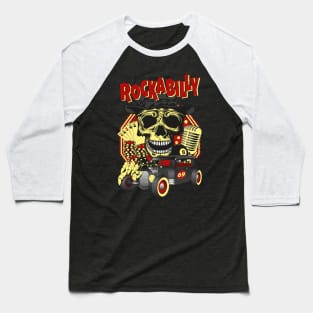 Rockabilly Skull Hot Rod Baseball T-Shirt